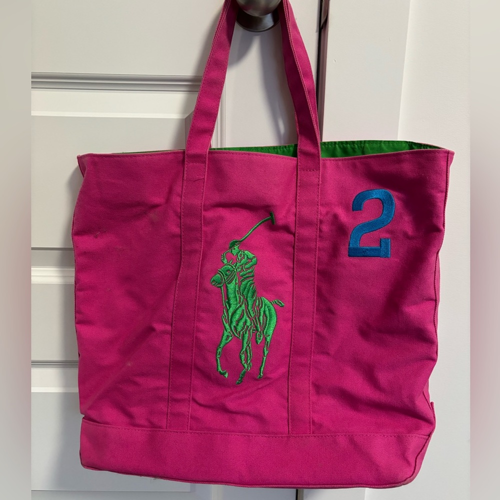 Ralph Lauren #2 Fuchsia Tote with Green Polo Logo